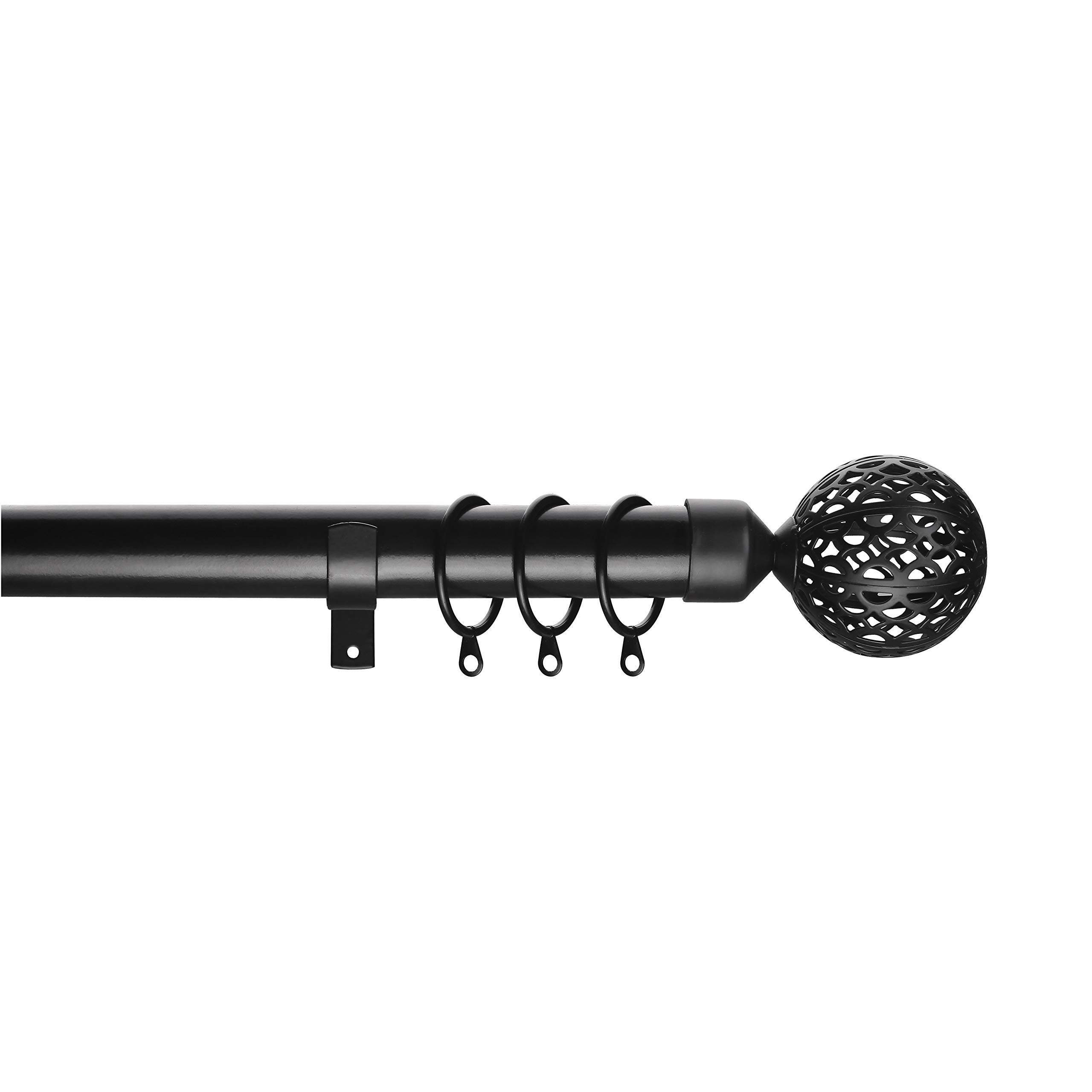 Home Harmony Black Home Harmony® Sphere Geo Finial Telescopic Extendable Curtain Pole Set In Silver White And Matching Holdbacks Available (, 120-210 Cm)