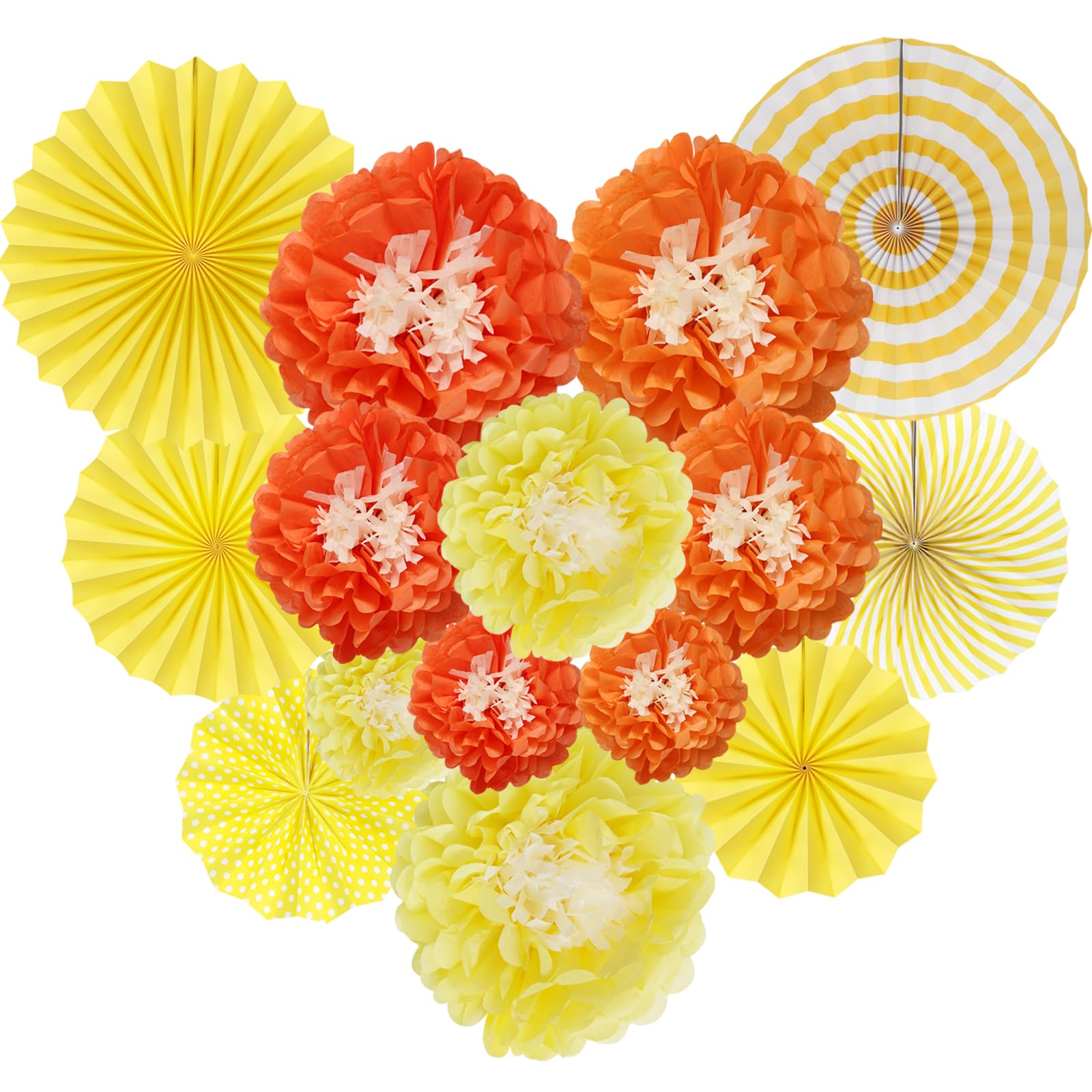 9 Fiori Di Carta Pendenti Arancioni E Gialli - Decorazioni Floreali A Ventaglio Per Matrimoni, Compleanni E Feste, Pronti Da Appendere