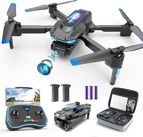 Dwi Dowellin Mini dron con cámara FPV HD 1080P, funda de transporte plegable, 2 baterías, sin cabeza, giros 3D, arranque con una tecla, juguetes de