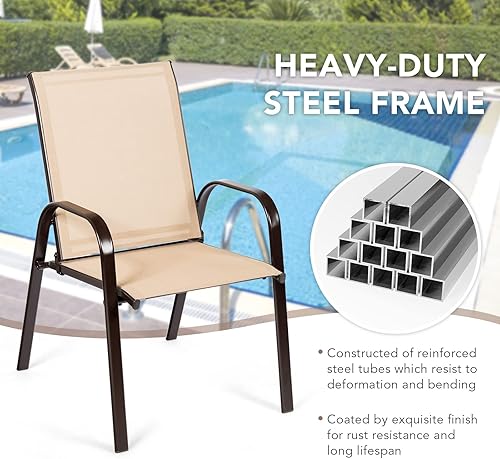 Miniatura 8 de Tangkula Sillas de comedor de patio de 2 piezas, sillas de bistró al aire libre con reposabrazos curvos, tela fácil de secar, marco de acero