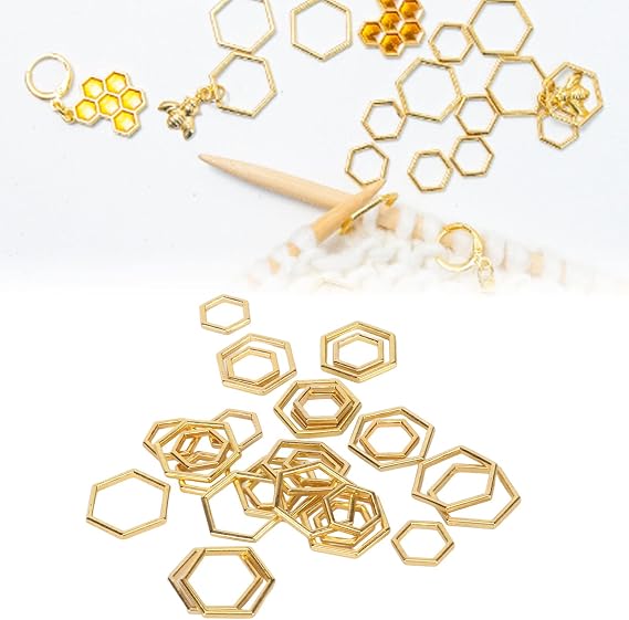 Hztyyier 30PCS Hexagon Knitting Stitch Markers Lightweight Zinc Alloy Crochet Locking Needle Clip for DIY Sewing Weaving