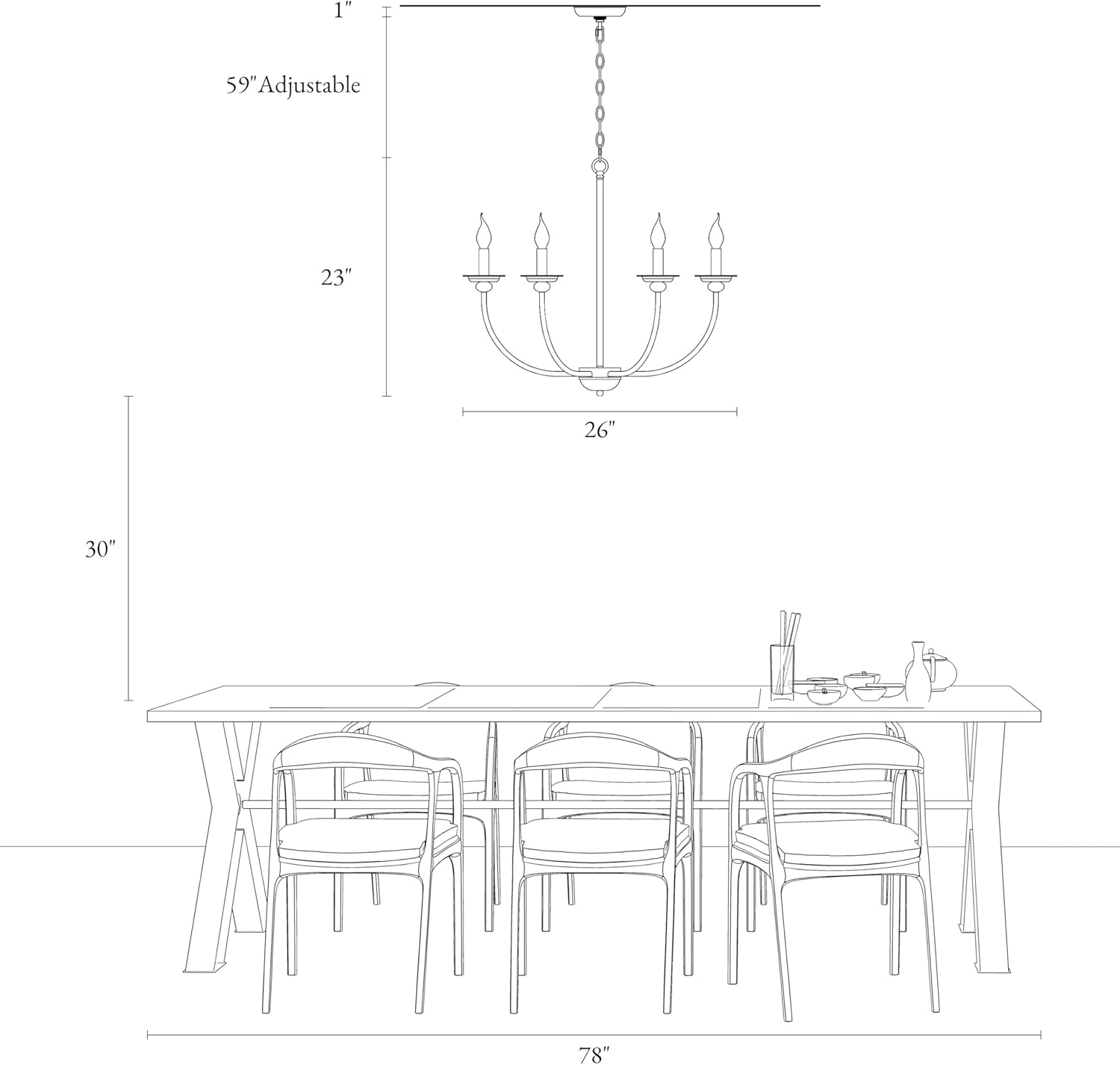Black Chandelier, 6-Light Farmhouse Dining Room Chandelier Over Table, 26'' Modern Candlestick Chandeliers Light Fixture for Dining Room, Living Room, Bedroom, Foyer, Entryway