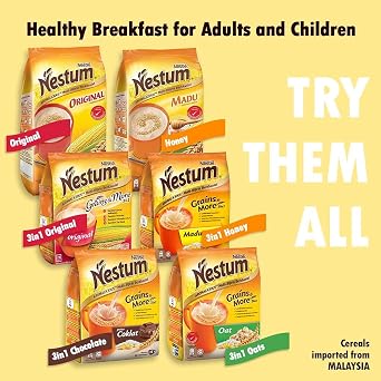 Nestum All Family 3-in-1 Instant Ce'real Milk Drink and 1-Pack Nestle Ce'real Snack Bundle (Milo or Koko Krunch or Honey Star, 30 g) - Low Fat Milk Ce'real Made with Wholemeal Wheat, Rice & Corn Grits, Fortified with Vitamins (Chocolate, 14 Sachets)