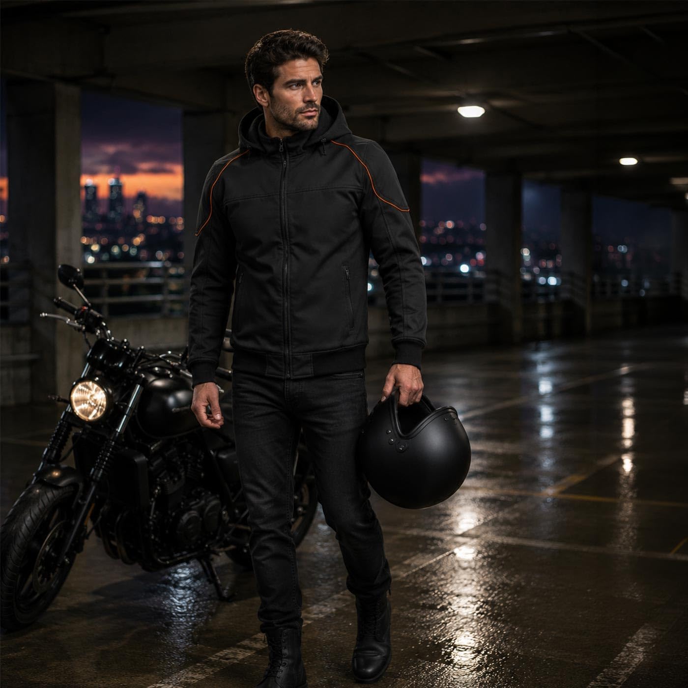 Milwaukee Leather MPM1764 Men's Black Soft Shell CE Armored Motorcycle Racing Style Hoodie Jacket w/Detachable Hood