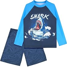 Boys Two Piece Rash Guard Swimsuits Sets Kids Long Sleeve Sunsuit Swimwear Sets