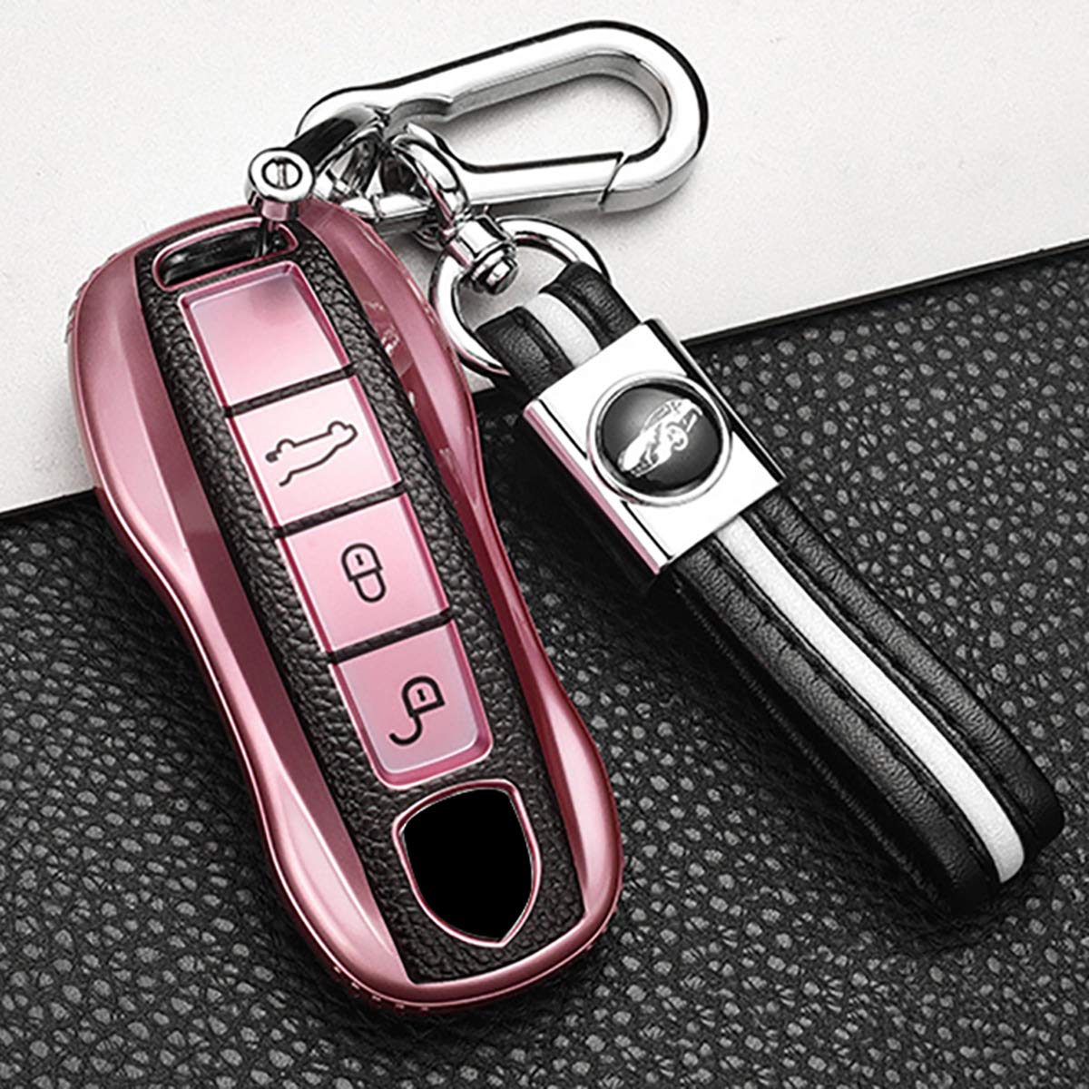 ontto Stylish Key Fob Cover for Porsche 2020 2021 Leather Pattern