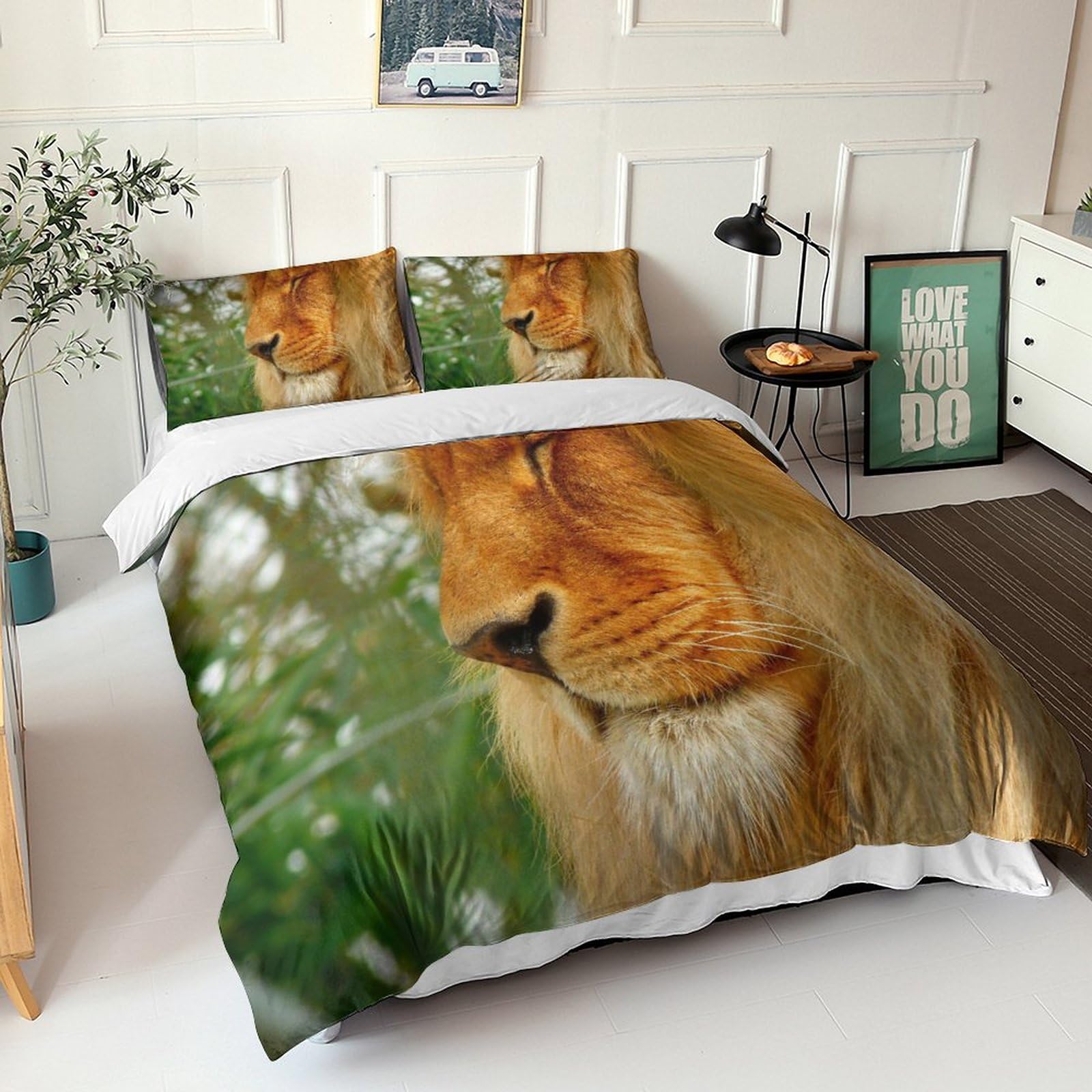 Parure de lit 3D lion en microfibre douce avec motif animalier haute définition