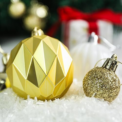 Miniatura 6 de FUTUREPLUSX 32 adornos de bolas colgantes de Navidad, adornos de árbol de Navidad con purpurina, bolas decorativas blancas y doradas para decoración