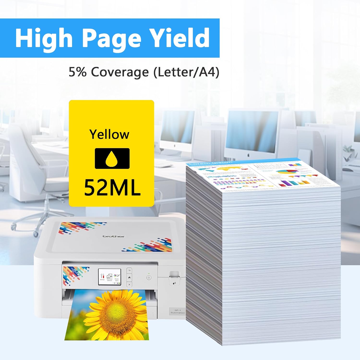 LCL SP-1 SP01 Sublimation Ink Cartridges SP01YS High Capacity Ink Compatible with Brother Thermo Sublimation SP-1 Printers (1-Pack Yellow) - Image 2