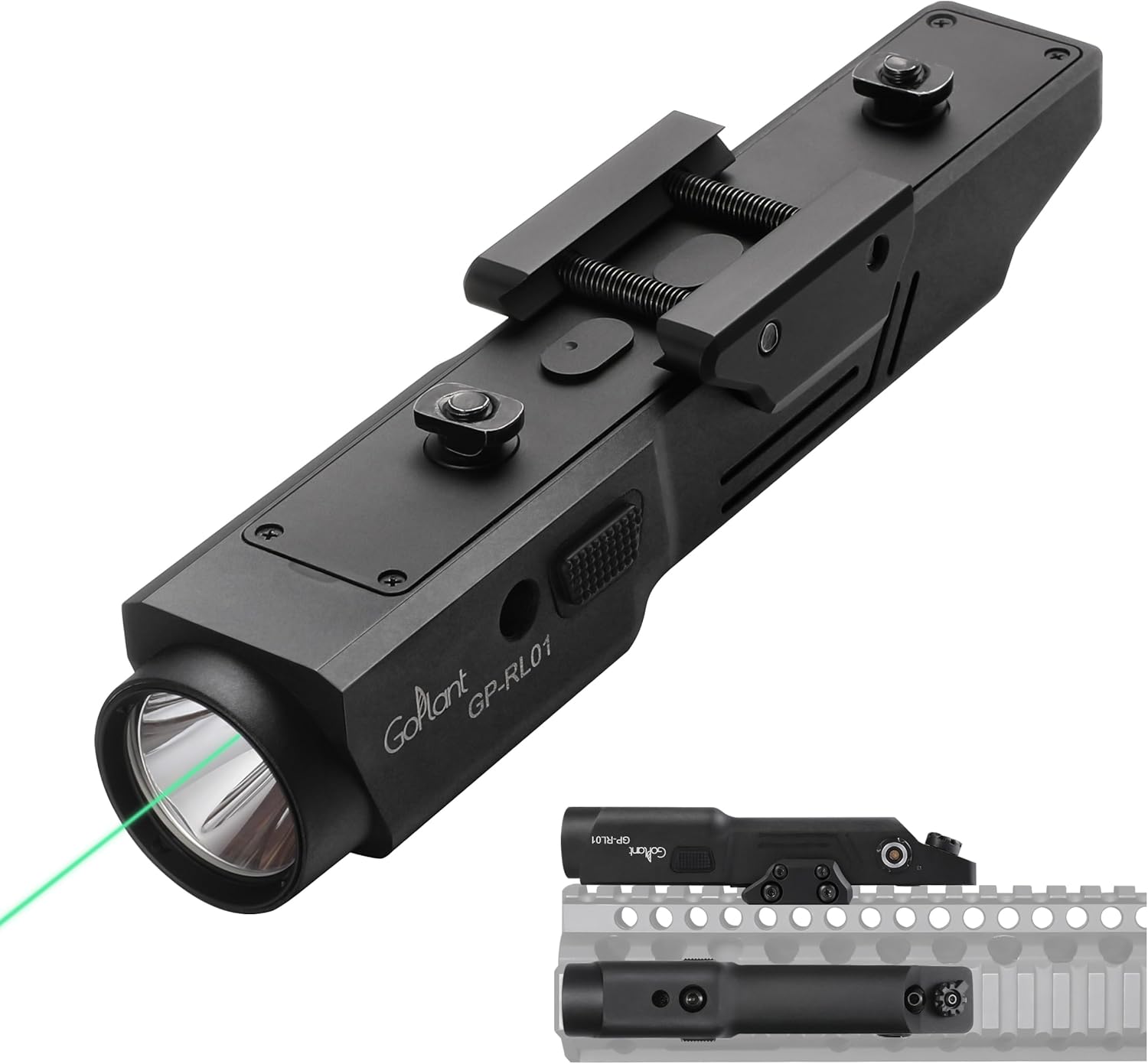 2500 Lumen Aluminum Alloy Rifle Laser Light Combo, 2.5 Hours Long Runtime AR15 Weapon Light and Green Laser, Picatinny Rail MLOK Mounted LED Tactical Flashlight, Low Profile Flashlight AR Rifle R15