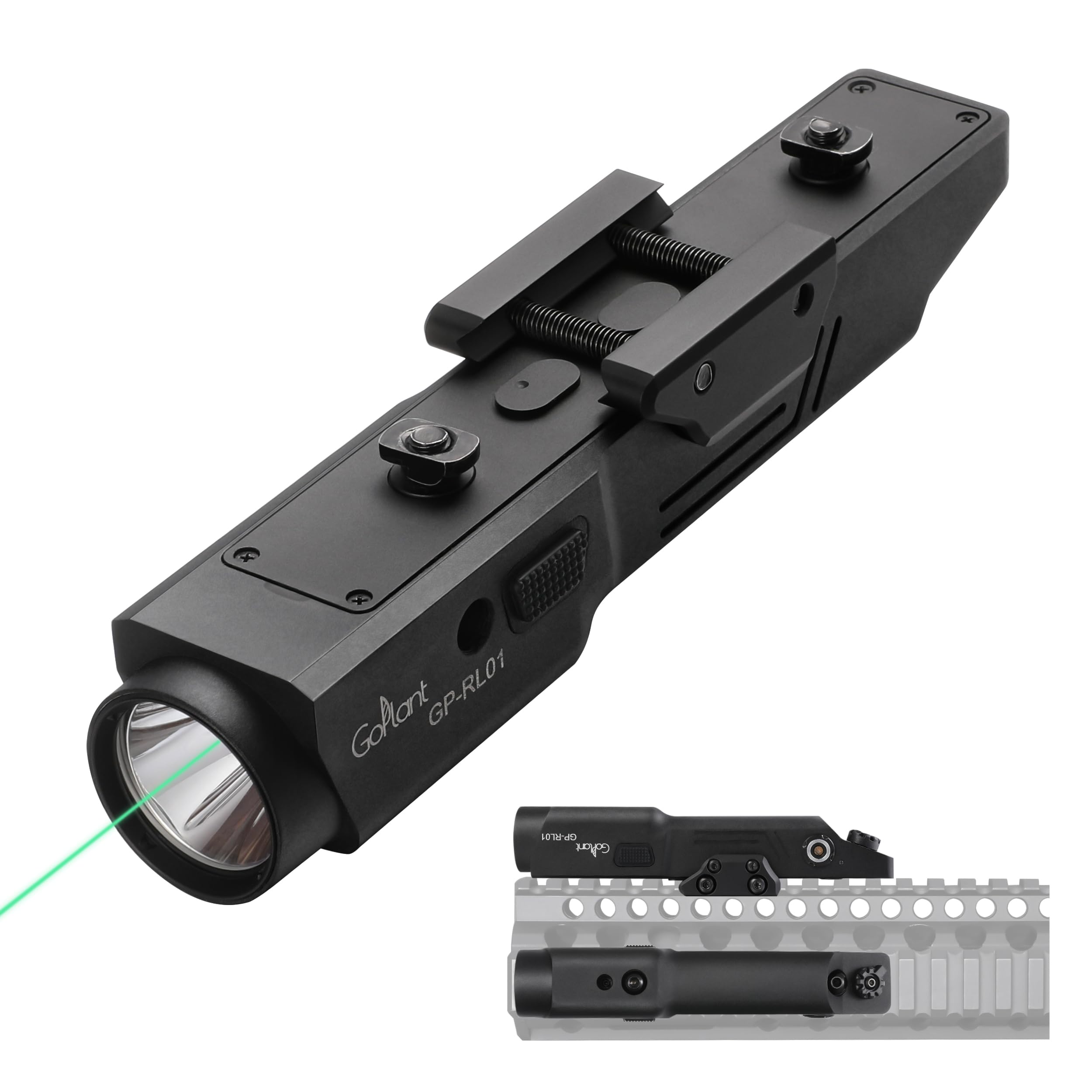 2000 Lumen Aluminum Alloy Rifle Laser Light Combo, 2.5 Hours Long Runtime AR15 Weapon Light and Green Laser, Picatinny Rail MLOK Mounted LED Tactical Flashlight, Low Profile Flashlight AR Rifle R15