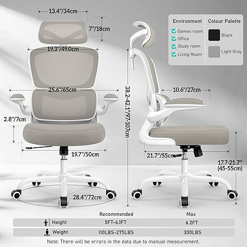 Miniatura 2 de Silla de oficina ergonómica de respaldo alto, silla de escritorio de malla transpirable con soporte lumbar, reposacabezas ajustable, reposabrazos