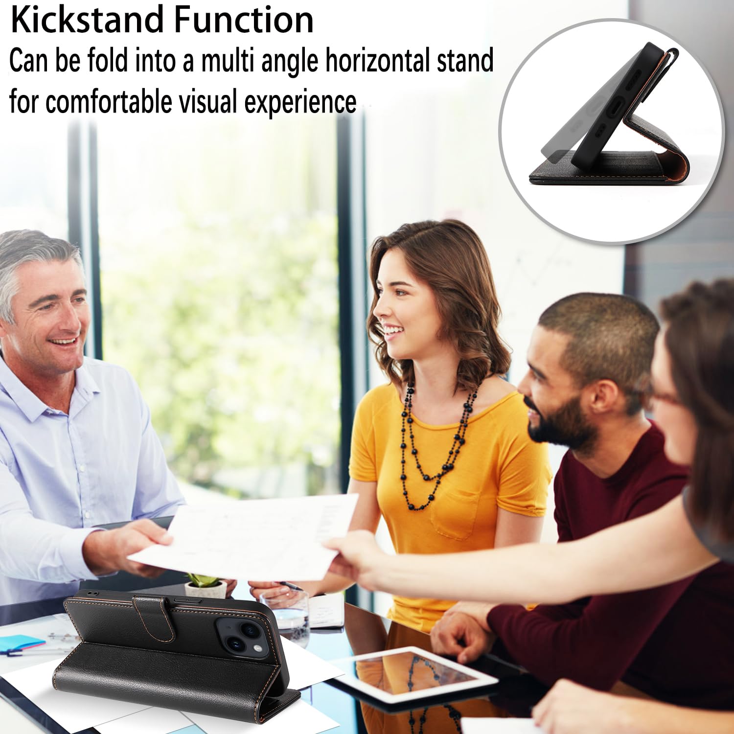 STAWLKA Premium PU Leather Flip Magnetic Buckle Wallet Case Kickstand Blocking RFID Shockproof Protective Phone Cover For IPhone 12/12 Pro - Brown - View #7