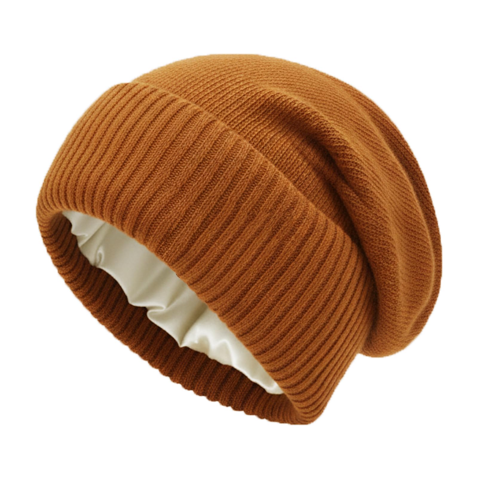 Cashmere Blend Satin Lined Beanie Hat Wool Winter Hats for Women Men Cuffed Hat Silk Lining Slouchy Beanie