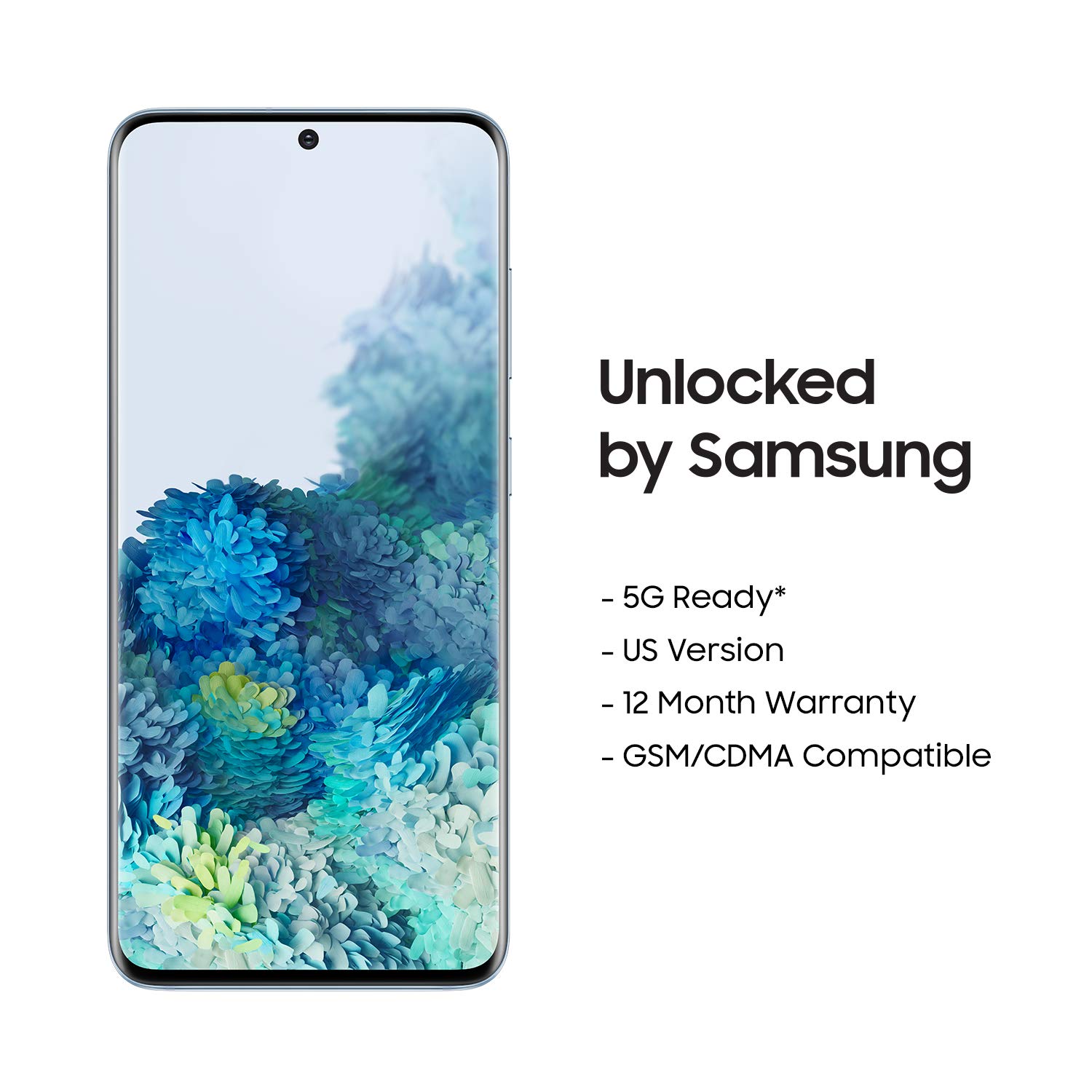 Samsung Galaxy S20 5G Factory Unlocked New Android Cell Phone US Version | 128GB of Storage | Fingerprint ID and Facial Recognition | Long-Lasting Battery | US Warranty |Cloud Blue