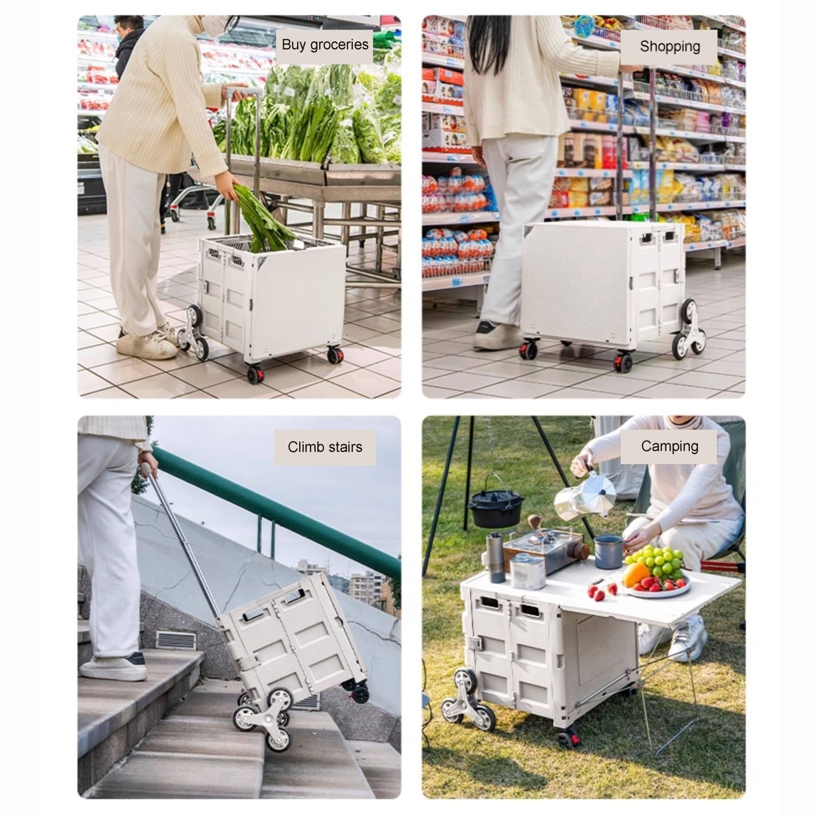 Schwerlast-Klappkarre Einkaufswagen mit Rädern, klappbar, for Treppensteigen, praktischer Anhänger Zugstange Paletten- und Transport auf Rädern(Schwarz)