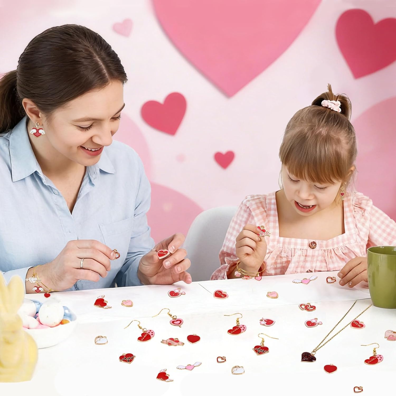 MARFOREVER 120 Pcs Valentine Heart Charms for Jewelry Making, Valentines Day Charms Bulk Gold Enamel PInk Red Heart Charm Pendants for Bracelets Necklace Earrings DIY Crafts Valentine's Day Gifts - Image 4