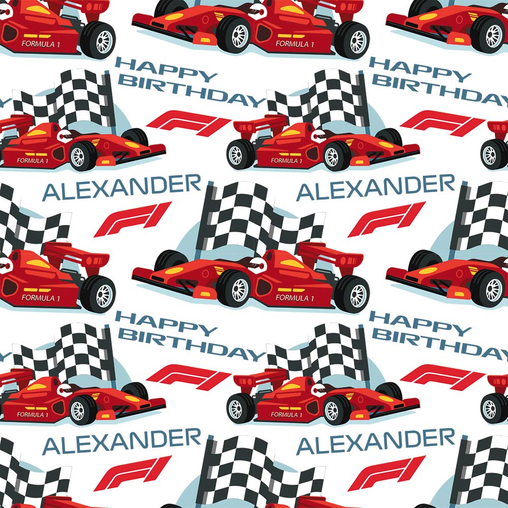 Formula One Personalised Birthday Gift Wrap with 2 Tags - 100% Recyclable