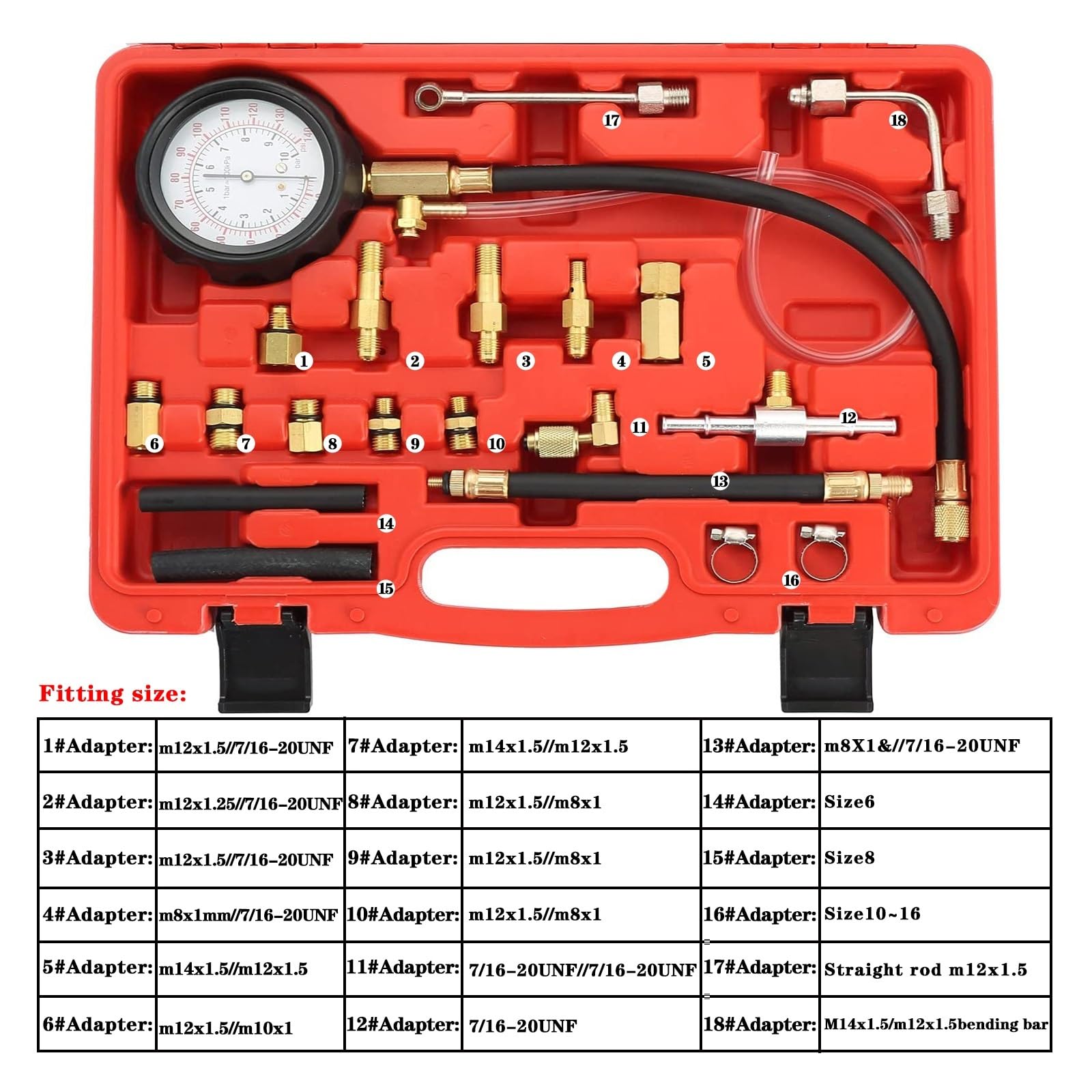 Kit Di Strumenti Diagnostici For Misuratore Pressione Della Pompa Iniezione Del Carburante 0-140PSI, Set For Tester Benzina Motore For La Maggior Parte Delle Auto (TU-114) Abbastanza Accurato(No Box)