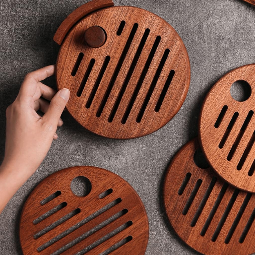 Exquisito Posavasos de madera, juego de posavasos para bebidas, posavasos redondos, manteles individuales para el almuerzo, posavasos para mesas y decoración del hogar, 16cm/6,2 pulgadas Versatilidad