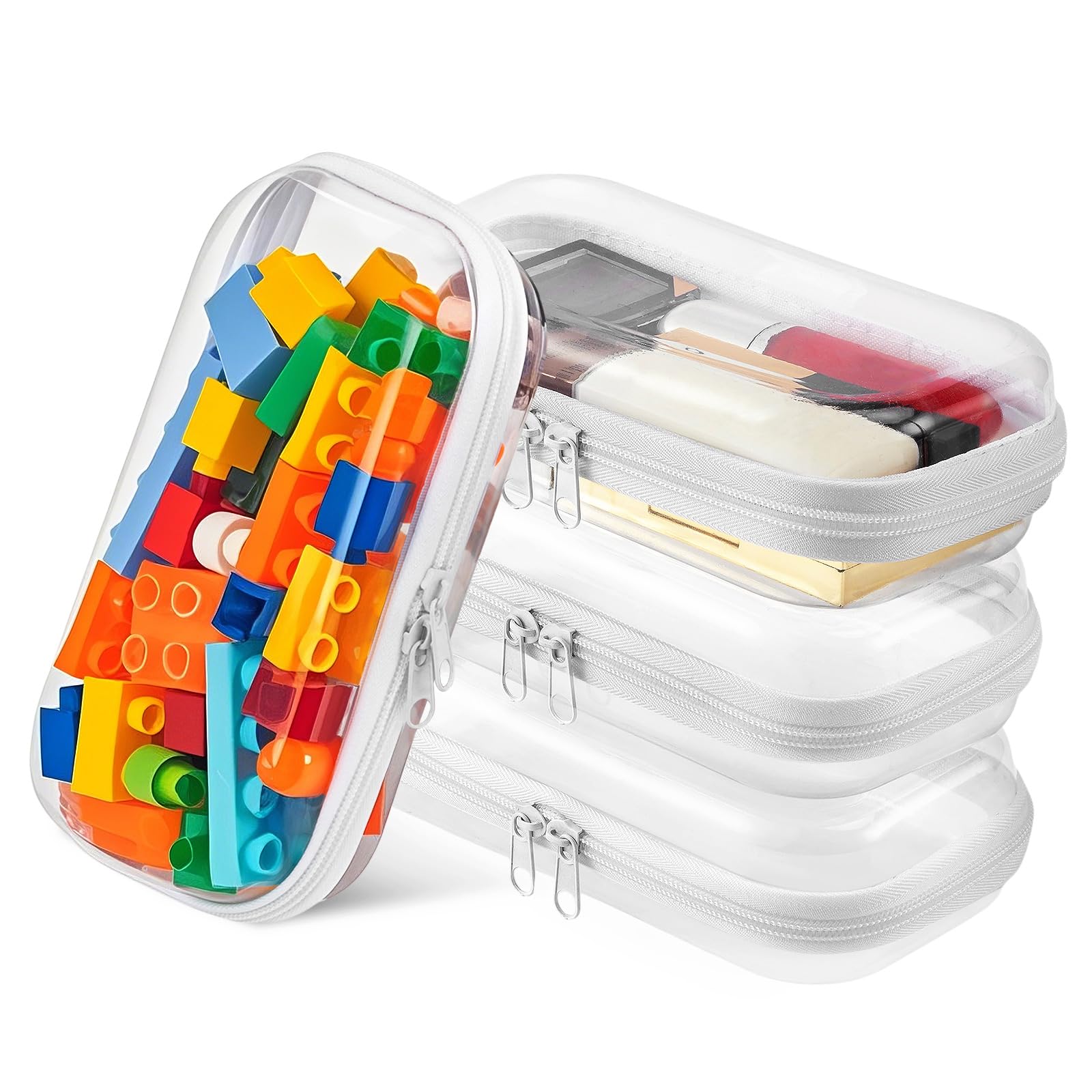 GCTWFYK 4PCS Small Clear Hard Shell Zipper Case for Storage, 7.7"x4" Plastic Transparent Portable Zipper Pouches Travel Toy Organizer Bin, Cosmetic