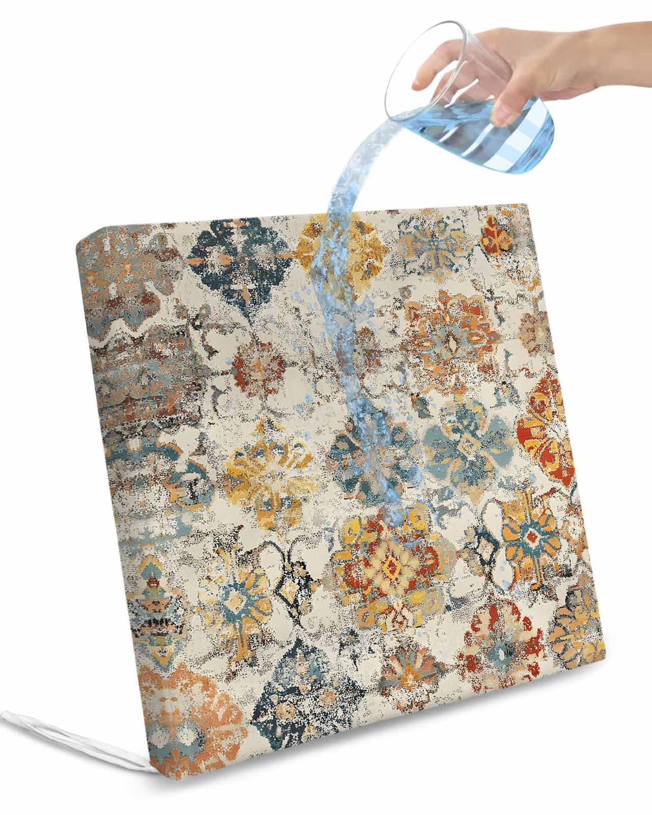 2 Pack Farmhouse Morocco Waterproof Cushion Covers with Ties, Outdoor Patio Chaise Lounge Chair Seat Cushion Slip Covers Replacement(Only Cover) Boho Abstract Shabby Texture Art 20