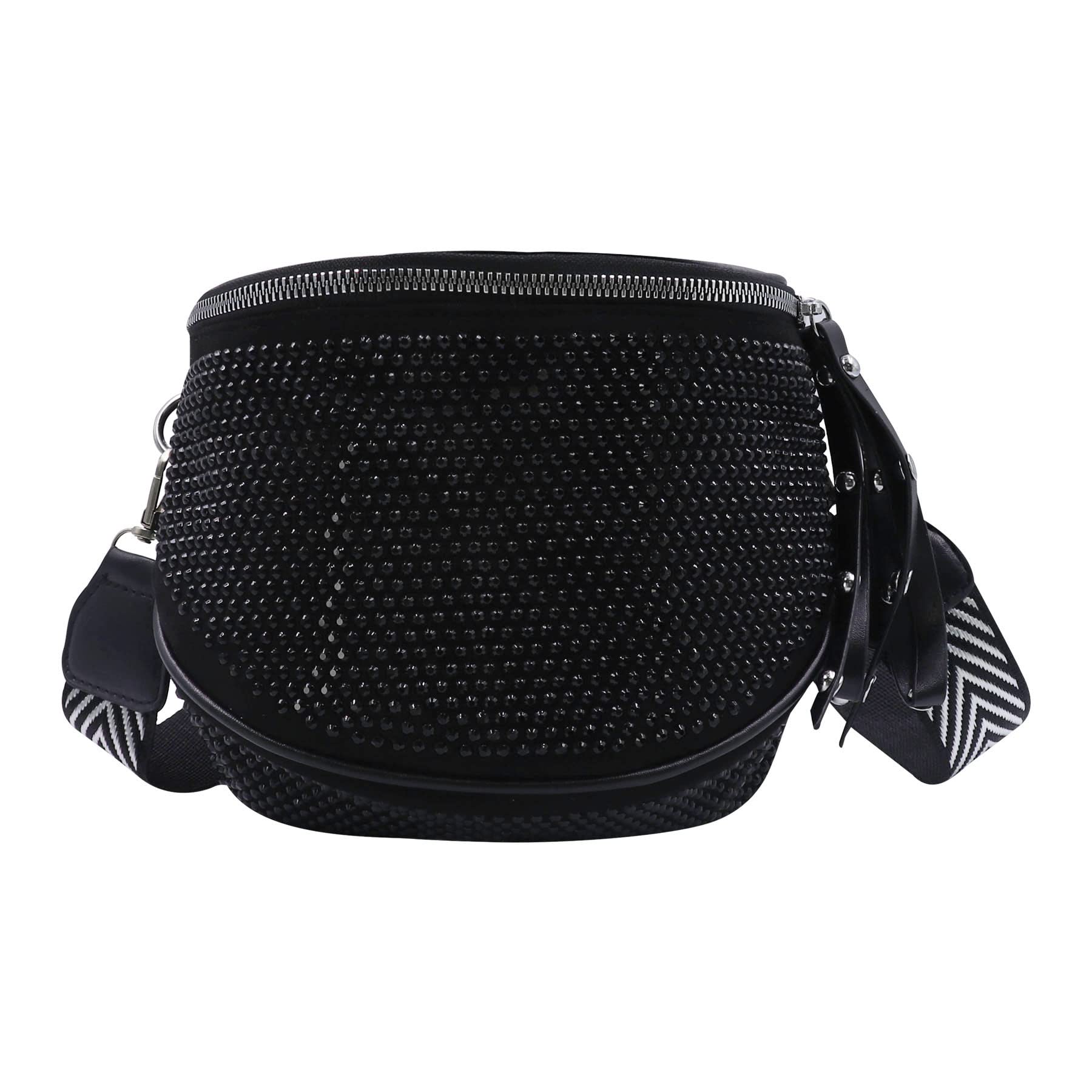 Strass-Hüfttasche, Bauchtasche für Damen und Mädchen, Brusttasche, Crossbody-Gürteltasche, Geldbörse für Party, Club, Reisen, Strand, Schwarz + Reißverschlussriemen, Einheitsgröße