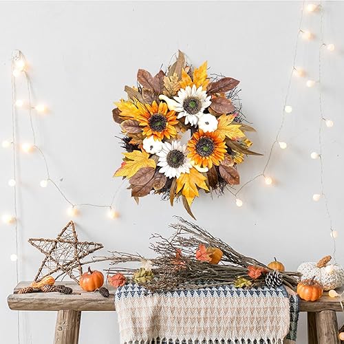 Miniatura 6 de Coronas de otoño, hojas de arce, calabaza, girasol, corona de girasol, cosecha de Acción de Gracias, Halloween, hogar, exterior, ventana, decoración