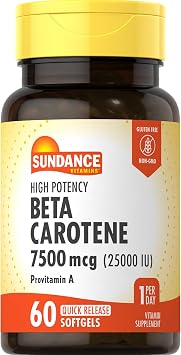 Sundance Beta Carotene 7500mcg | 60 كبسولة هلامية | Provitamin A | تركيبة عالية الفعالية | مكمل خال من الكائنات المعدلة وراثيًا والغلوتين