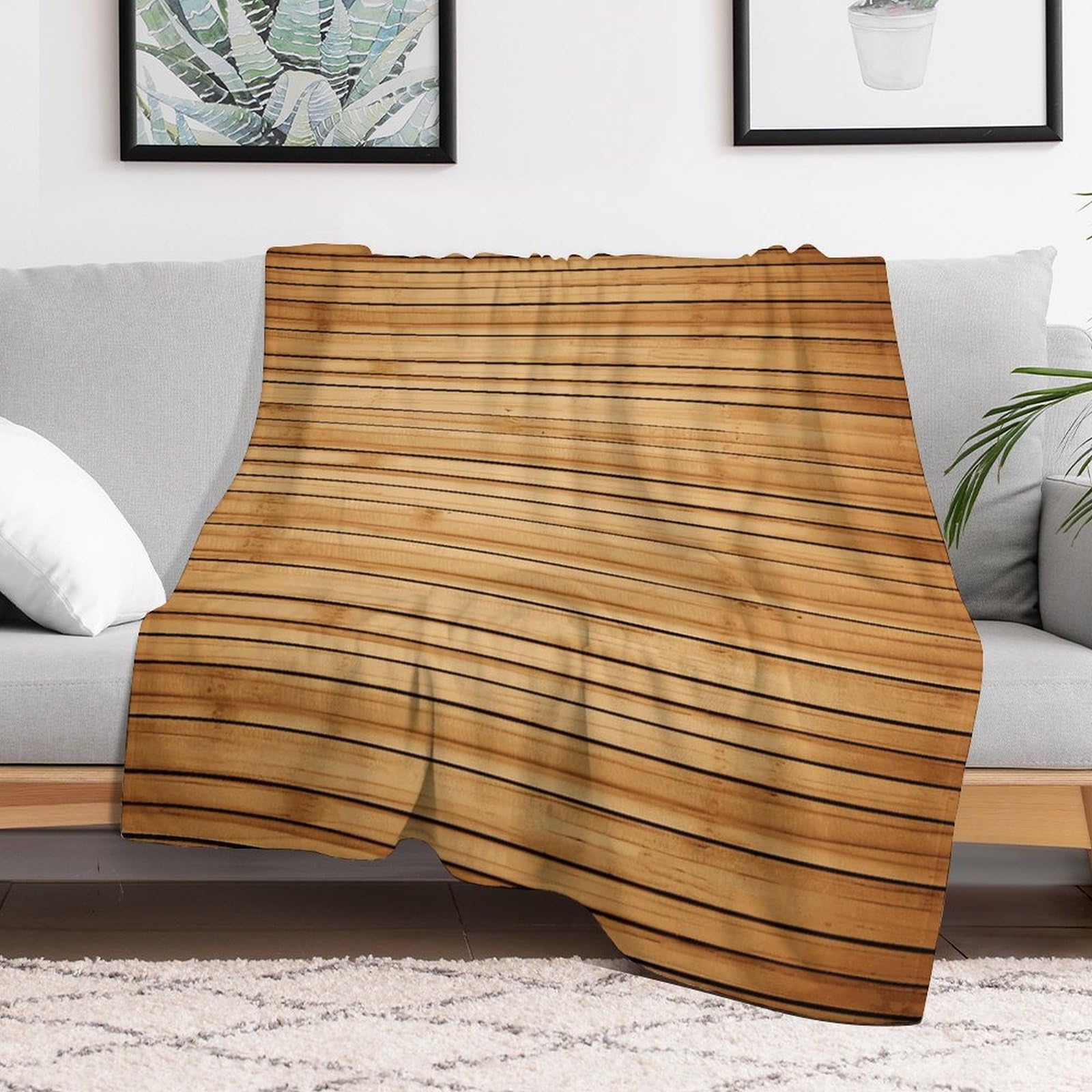 Couverture en micro polaire haut de gamme à texture de planche raffinée pour lit