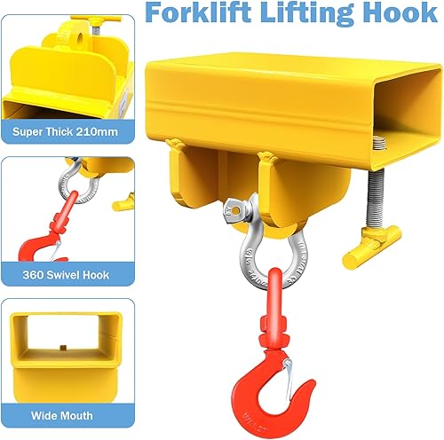 Miniatura 6 de Accesorio de gancho de elevación para montacargas, 5500 libras de capacidad de gancho de elevación de carretilla elevadora, Grúa móvil de carretilla
