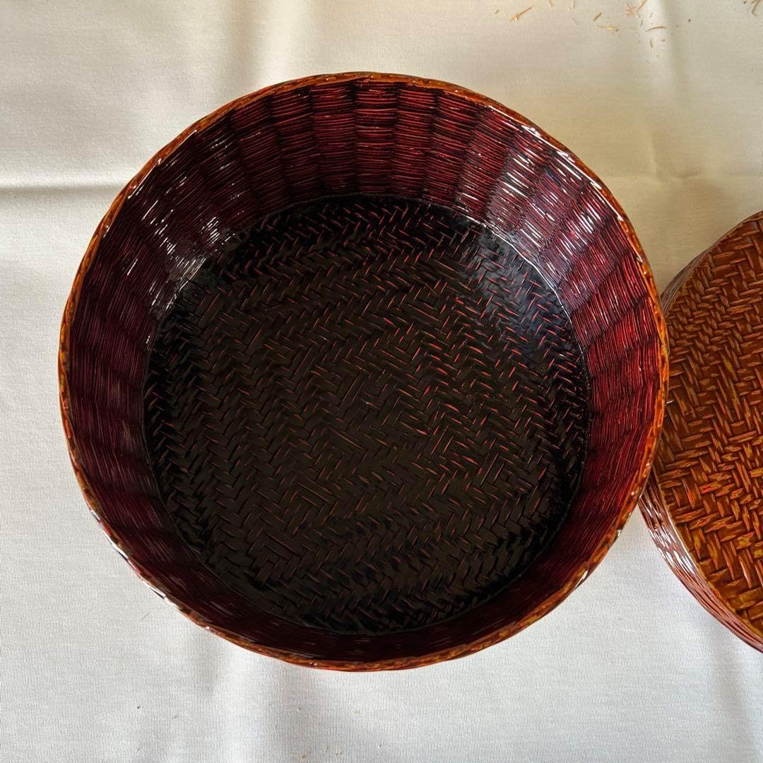 籃胎漆器 福岡県特産 玉屋 茶櫃 蓋付き 籃胎漆器 福岡県特産 玉屋