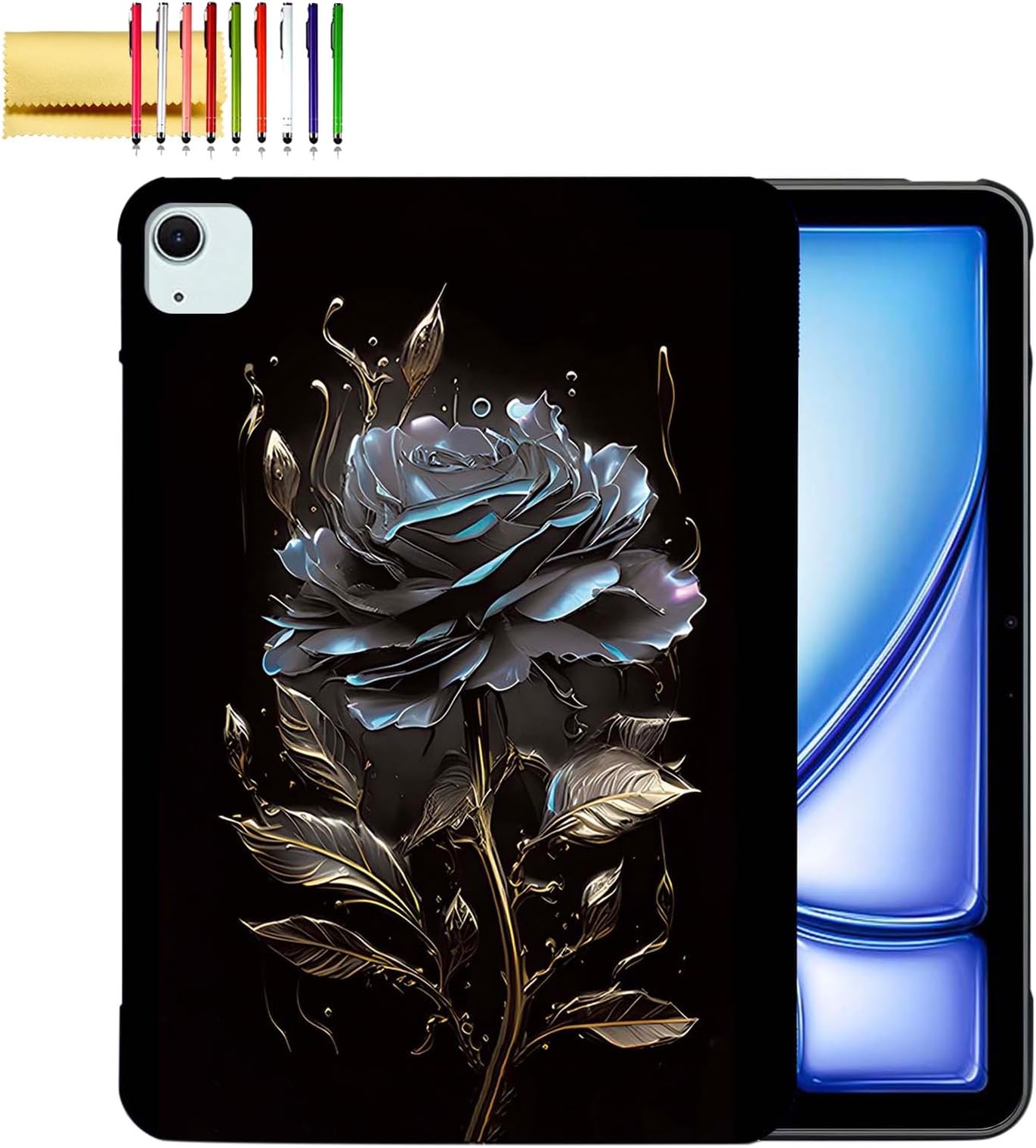 Dteck for iPad Air 13 Inch Case M2, iPad Air 13 Case 2024, Ultra Slim Thin Lightweight Elegant Pattern Soft TPU Anti-Scratch Protective Back Cover Case for iPad Air 6th Gen 2024 13",Black Rose