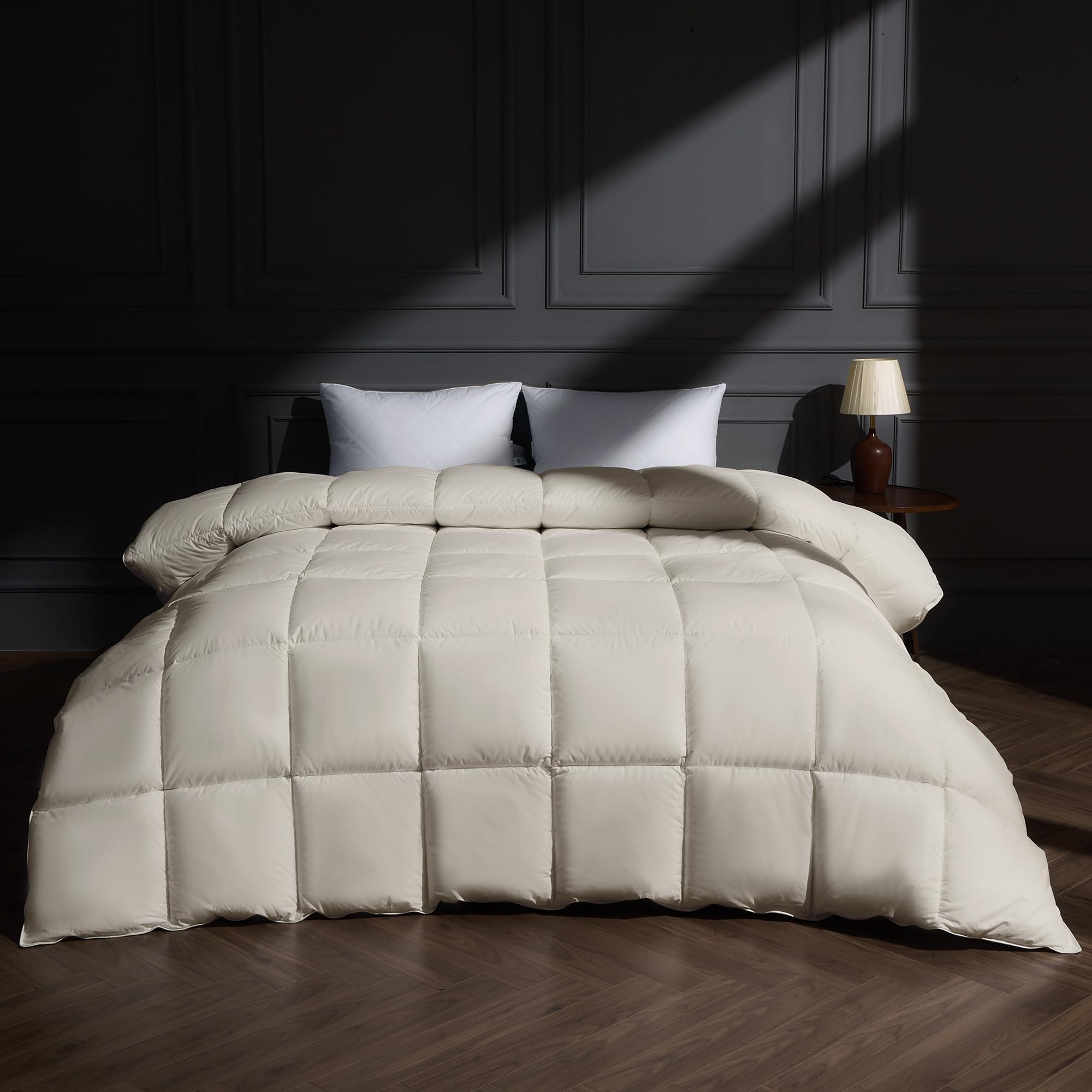puredown® Goose Feather Down Fiber Comforter, Lightweight Duvet Insert Medium Warmth, Cloud Soft Hotel Luxury Collection Bedding Comforters Gery 98"x98"