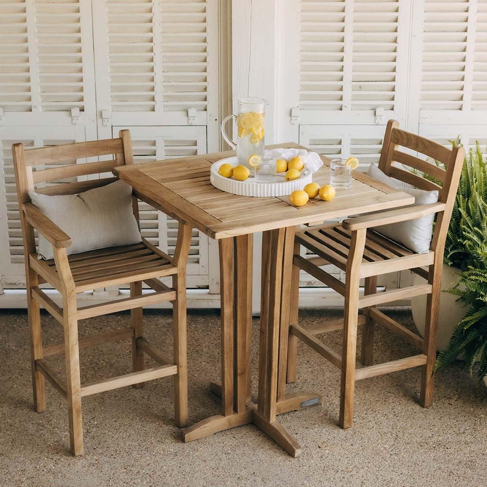 Ash & Ember Acadia Grade A Teak 35" Square Bar Table, Weather Resistant Solid Wood Patio Furniture, Tightly Spaced Slats and Brass Hardware, for Garden, Backyard, Indoor Outdoor Patio Furniture