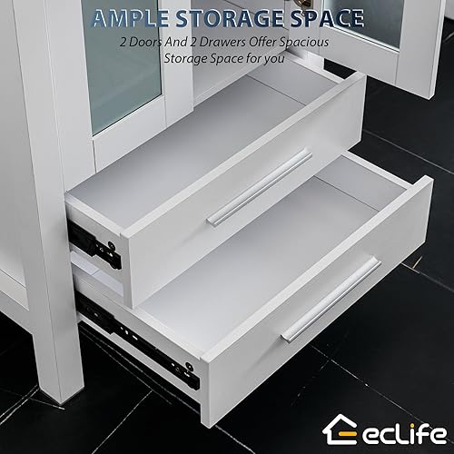 Miniatura 3 de eclife Juego de lavabo de tocador de baño de 60 pulgadas blanco con gabinete lateral, fregadero rectangular de cerámica blanca y grifo cromado para