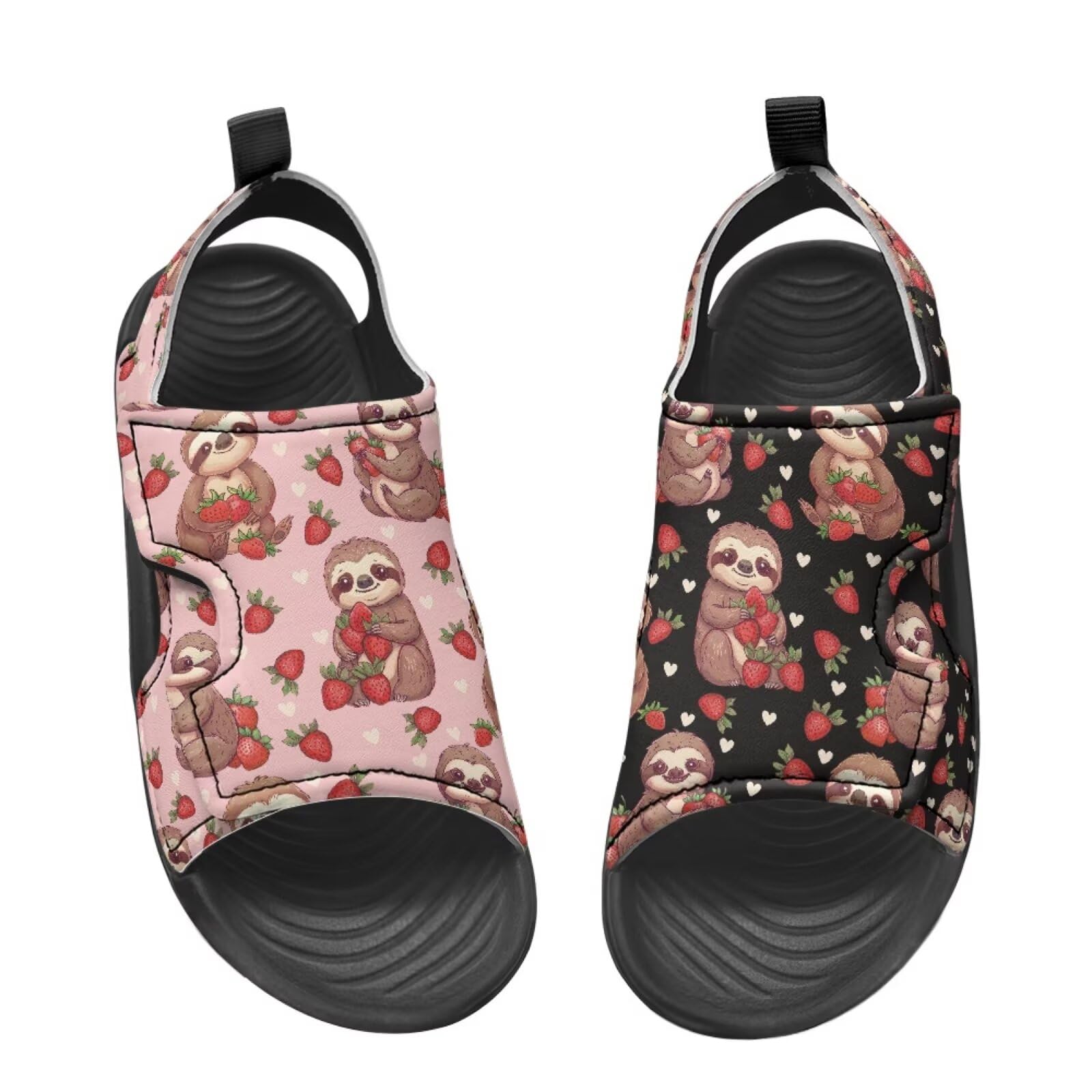Pointodoor Sloth Strawberry Print Little Girls Water Sandals Causal Open Toe Comfort Sport Athletic Hiking Sandals Adjustable Summer Shoes US 13
