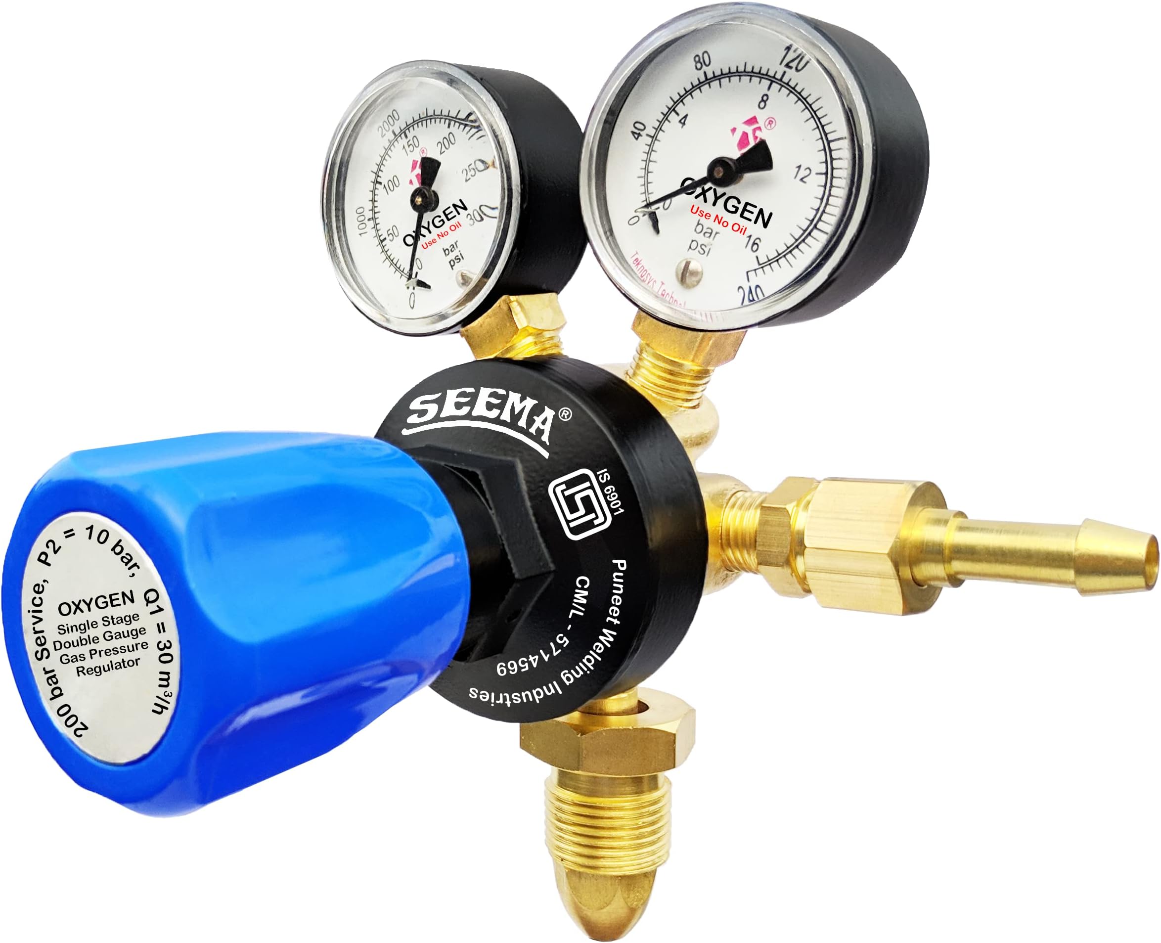 Seema® Single Stage Double Gauge Oxygen Gas Pressure Regulator (ISI Certified)