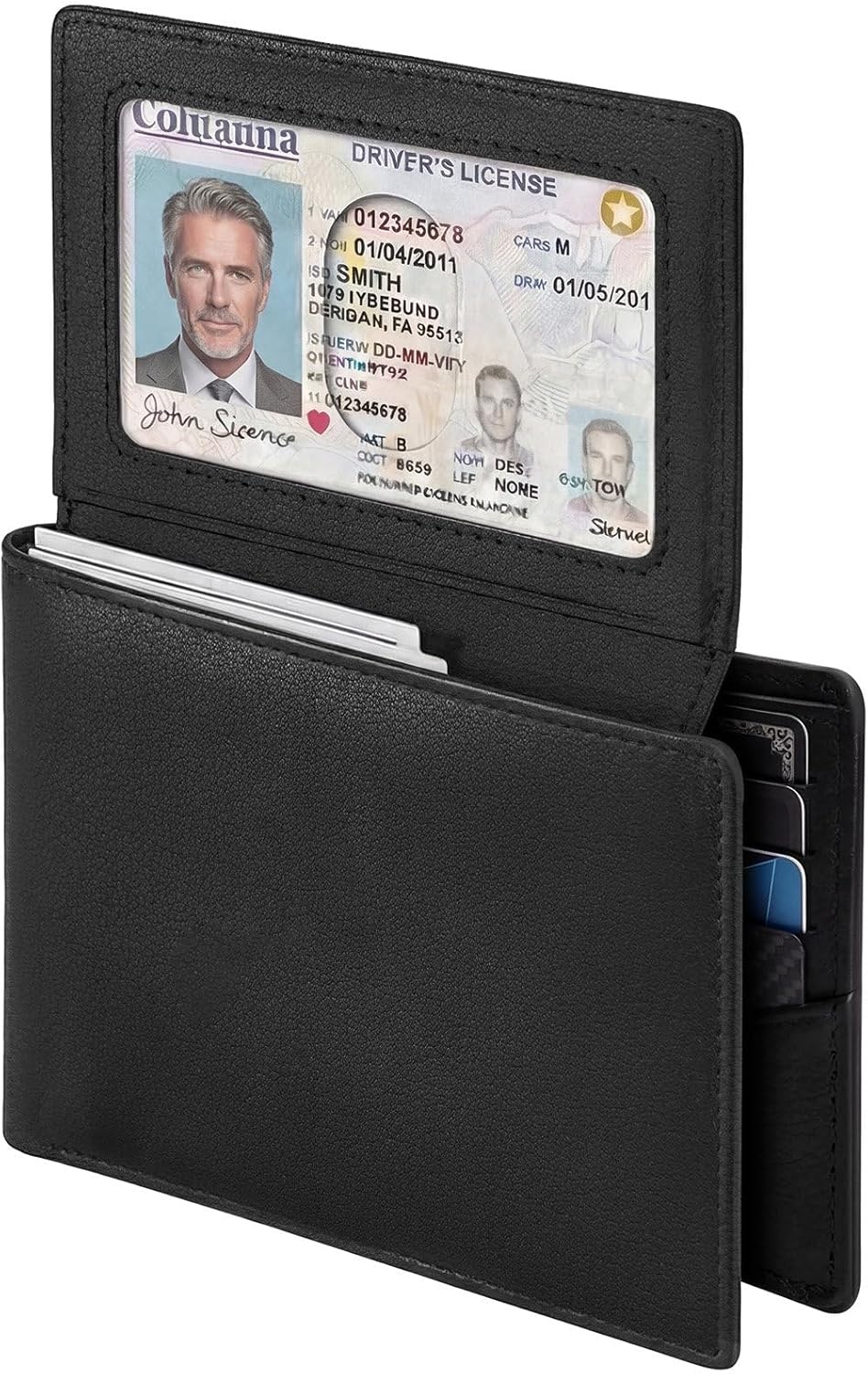 Billfold Wallet for Men: RFID Blocking Genuine Leather Slim Bifold, 12 Card Slots & 2 ID Windows with Gift Box, Black