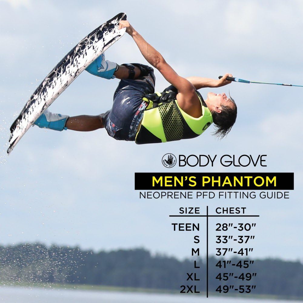 Body Glove Men's Phantom Life Jacket, Neoprene Shell, Foam Flotation, Front Zippered Opening, USCG Approved