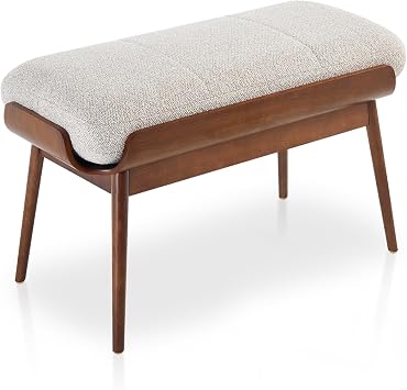 BFZ 37.4" Bedroom Bench End of Bed Bench, Dining Bench with Padded Seat and Walnut Wood Frame, Upholstered Fabric Window Ottoman Bench for Entryway Hallway, Living Room
