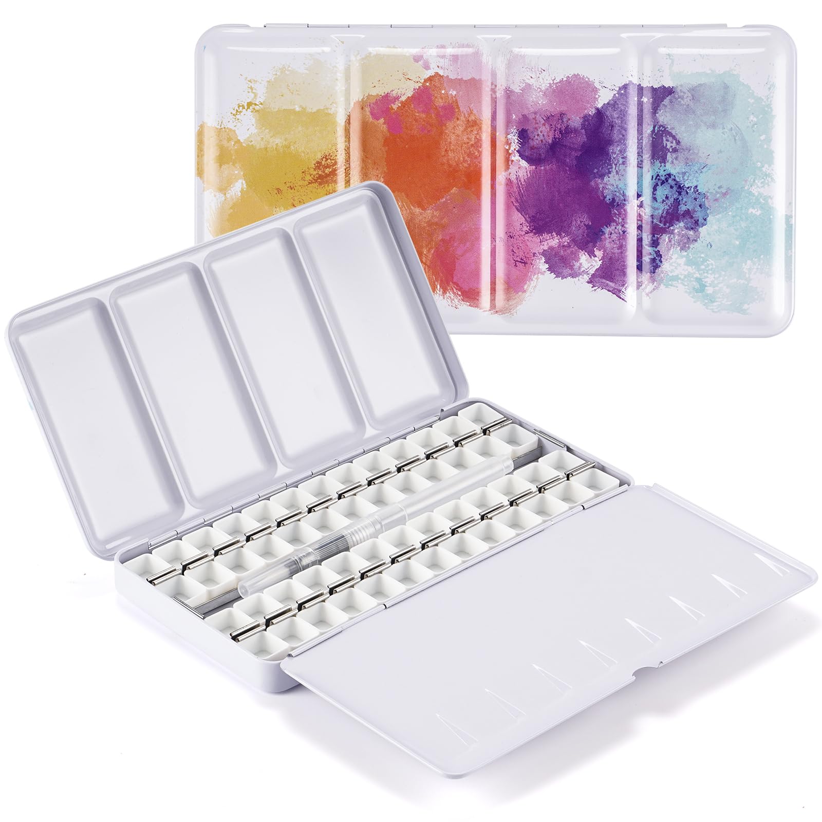 Palette Aquarelle Vide Métal 52 Demi-godets - 22x11,5x2,5 Cm - Pour Peinture DIY, Mélange Couleurs - Violet Clair
