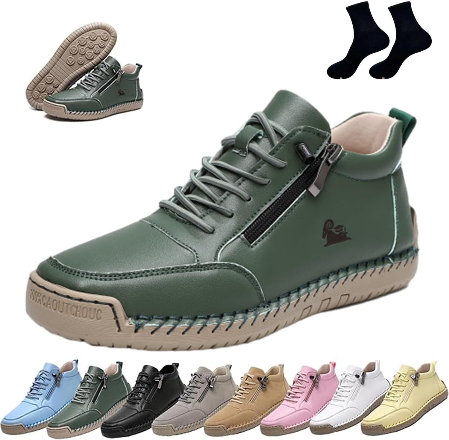 Women's Handmade Leather Orthopedic Comfy Shoes, Outdoor Casual Driving and Walking Shoes, Lightweight Non Slip Ankle Boots with Side Zipper