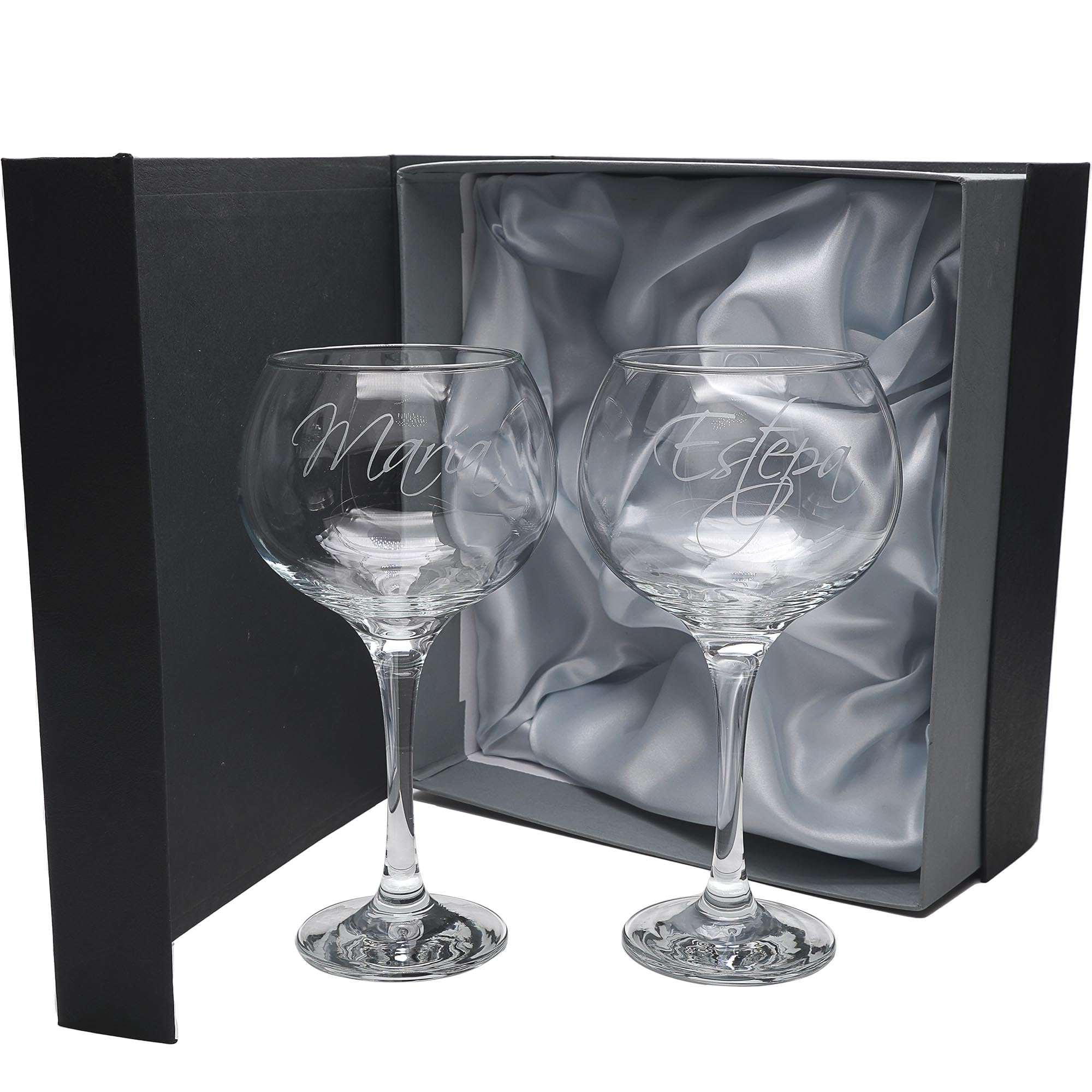 Gala&K | Set de 2 copas de cristal para gin tonic | Para novios | Bodas de plata/oro | Aniversarios | Colección COMBY-GRABADO | Grabación personalizada.