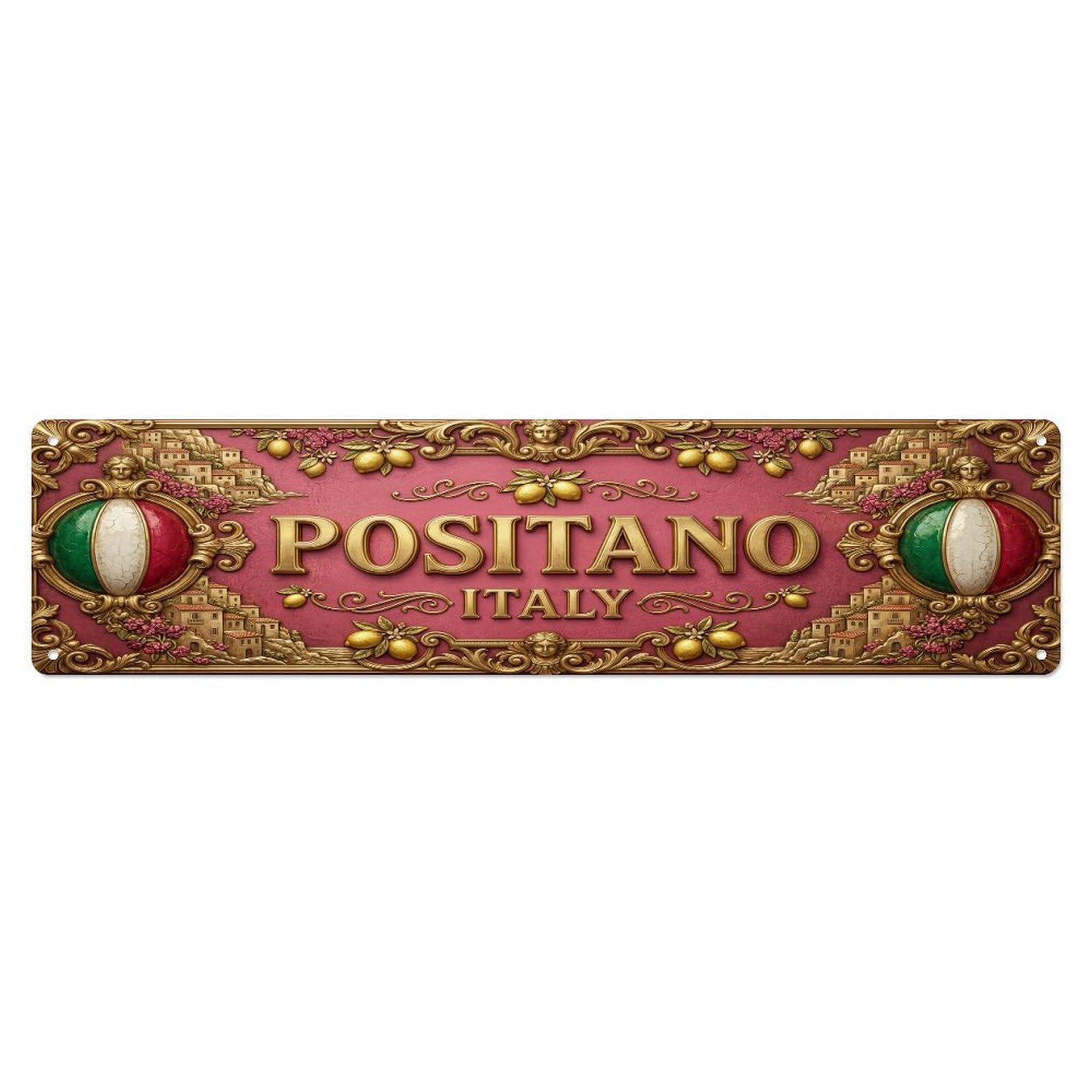 Vintage Positano Italy Flag Pattern Metal Tin Sign
