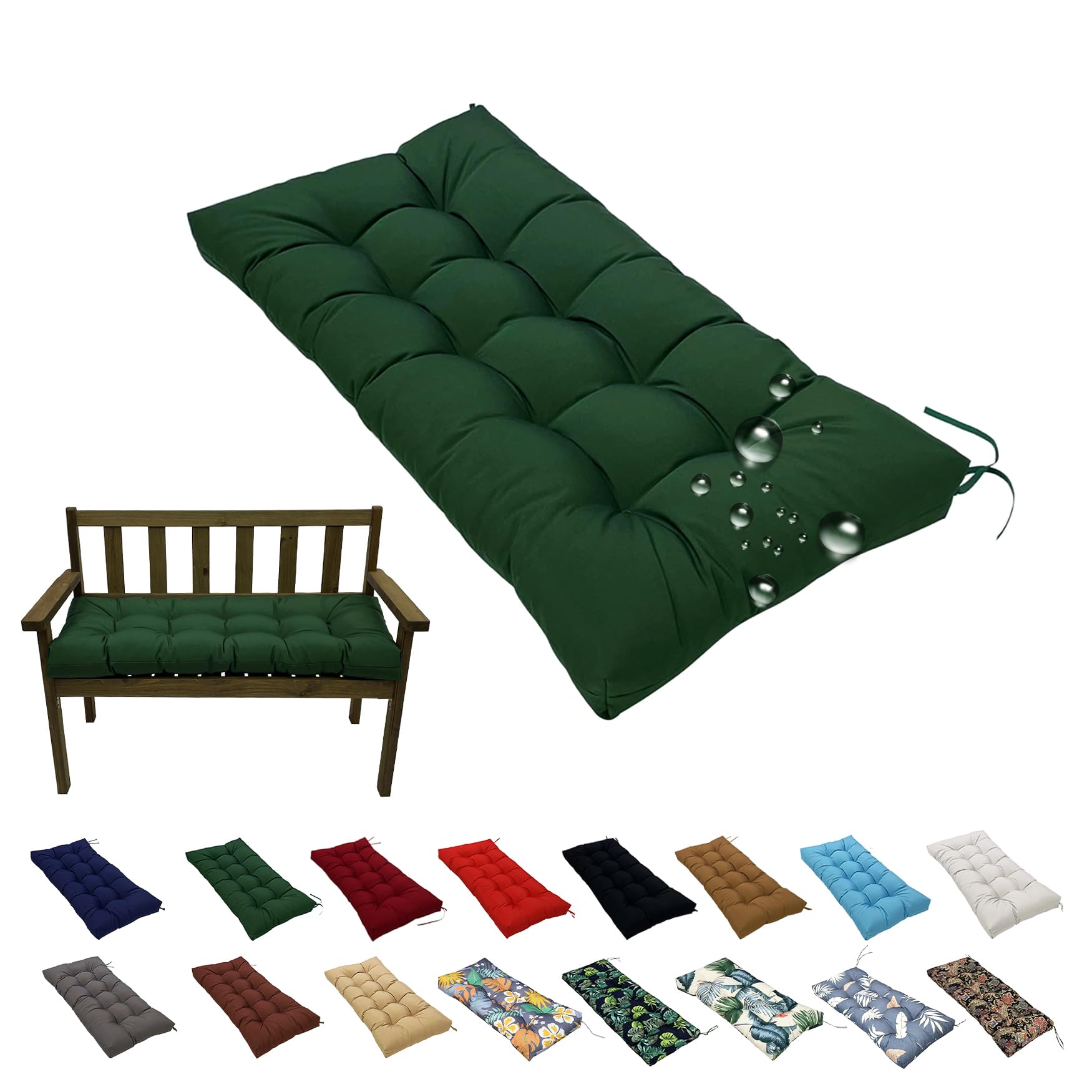 Coussin de banc de jardin extérieur 130x50cm confortable vert foncé épaisseur 8cm