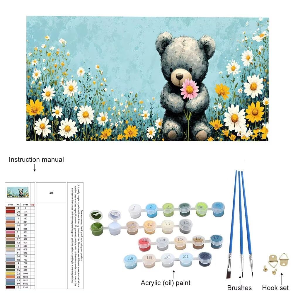 Malen Nach Zahlen Erwachsene xxl, Paint by Numbers Malen Nach Zahlen Teddybär, DIY Geschenk Art mit Pinseln und Acrylfarben Handgemalt Ölgemälde Leinwand für Home Décor, Ohne Rahmen 80x160cm W-285