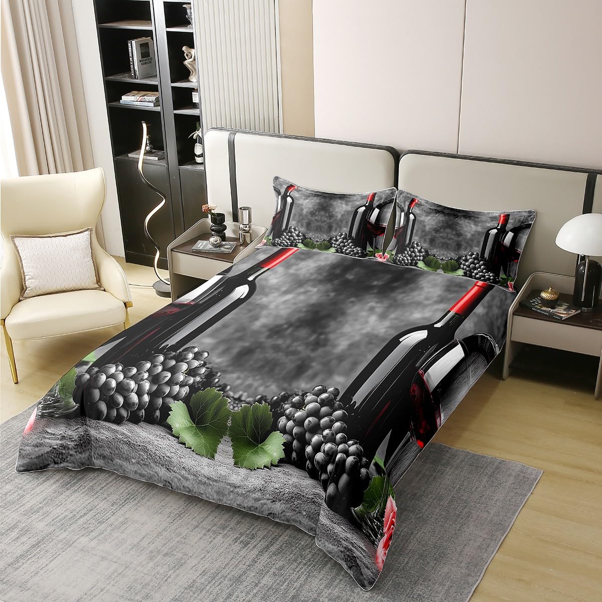 Homewish Rocznica 100% bawełniany zestaw pościeli, kieliszki do wina poszewka na kołdrę super king dla dzieci nastolatków dorosłych, kobiety para kochanka poszewka na kołdrę, winogrona zestaw łóżek z