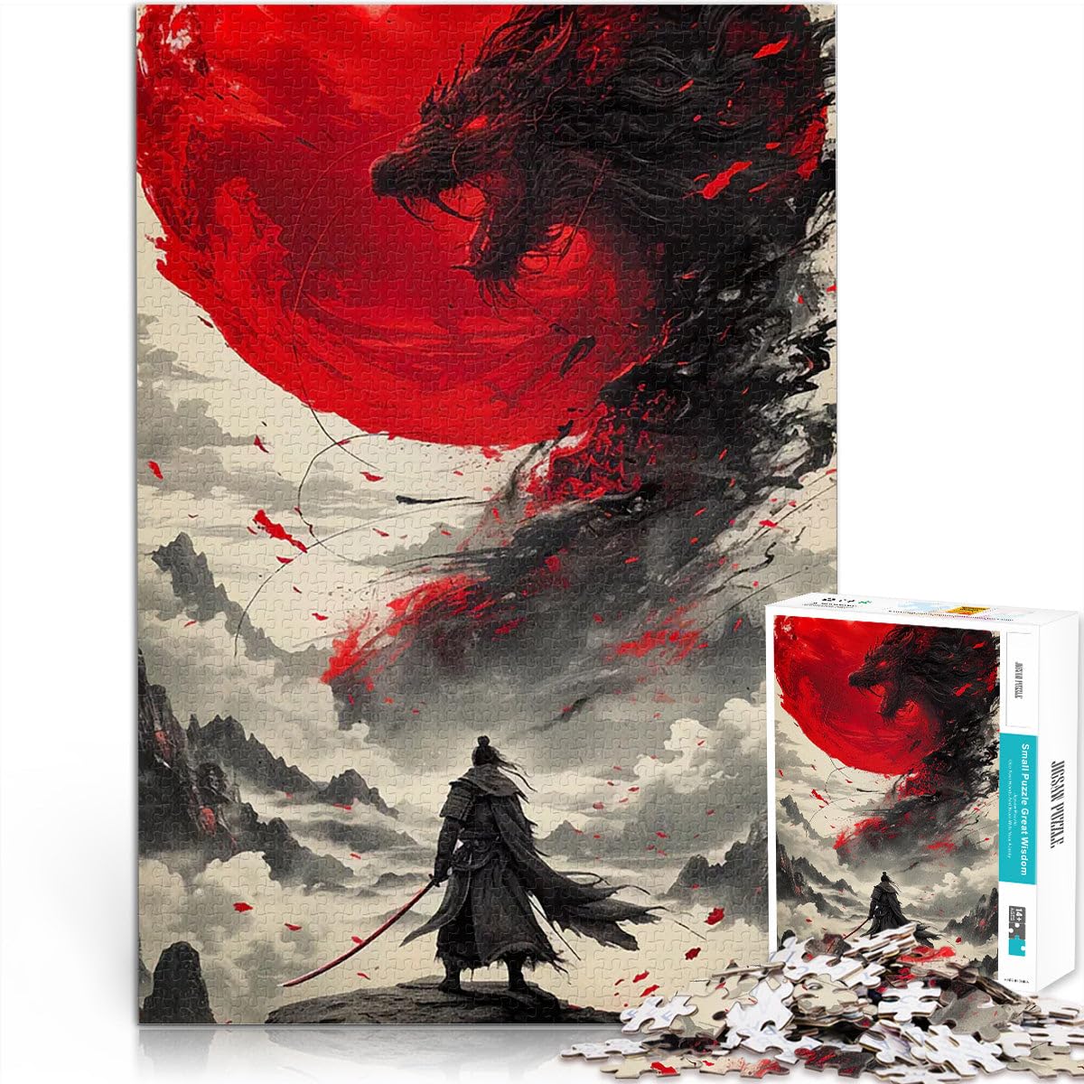 samurai luna rossa giapponese Puzzle da 2000 pezzi per adulti Difficile da completare ma divertente e umoristico offerte come regali per tutta la famiglia 70x100cm
