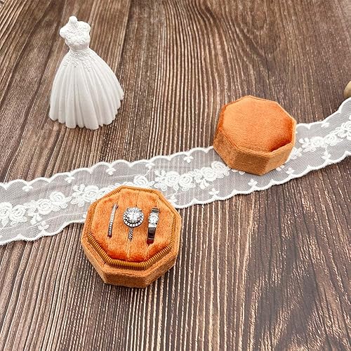 Miniatura 2 de Caja de terciopelo para anillos con 3 ranuras, octágono de alta calidad, hecha a mano, con tres anillos, almacenamiento para ceremonia de boda